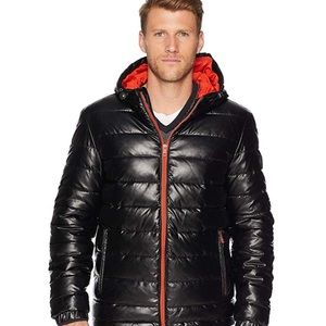 Cole Haan Faux Leather Coat (orange trim)